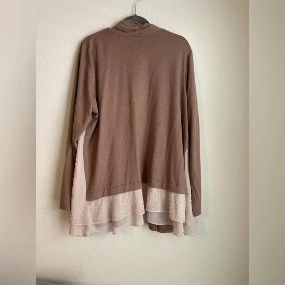 LOGO Lounge Cardigan Womens Open Front Pink Dusty Rose Swiss Dot Sweater Size L - Picture 5 of 6